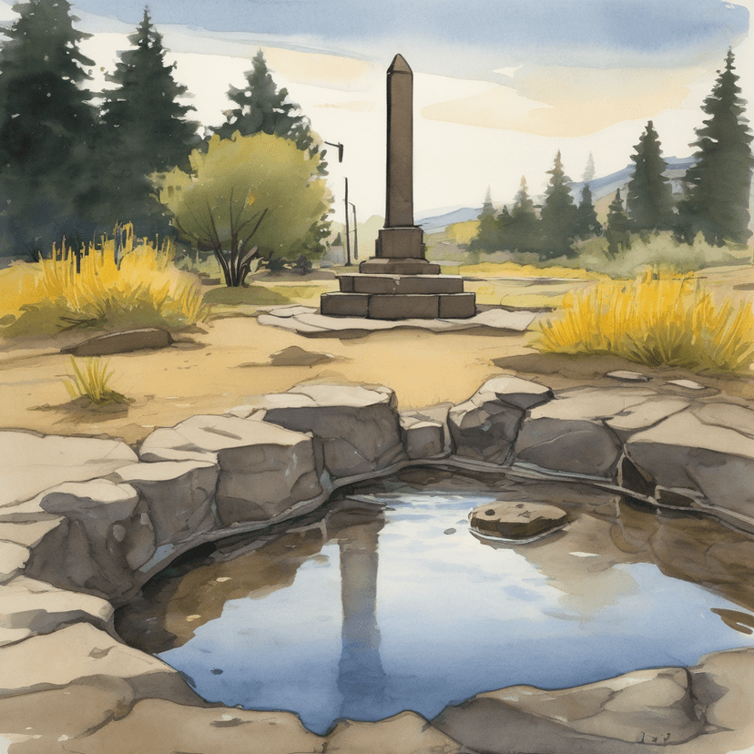 Survey stake wedged at Water Rights Monument