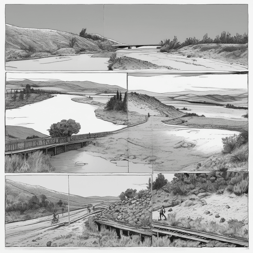 The detour's a bike bridge over dry river.