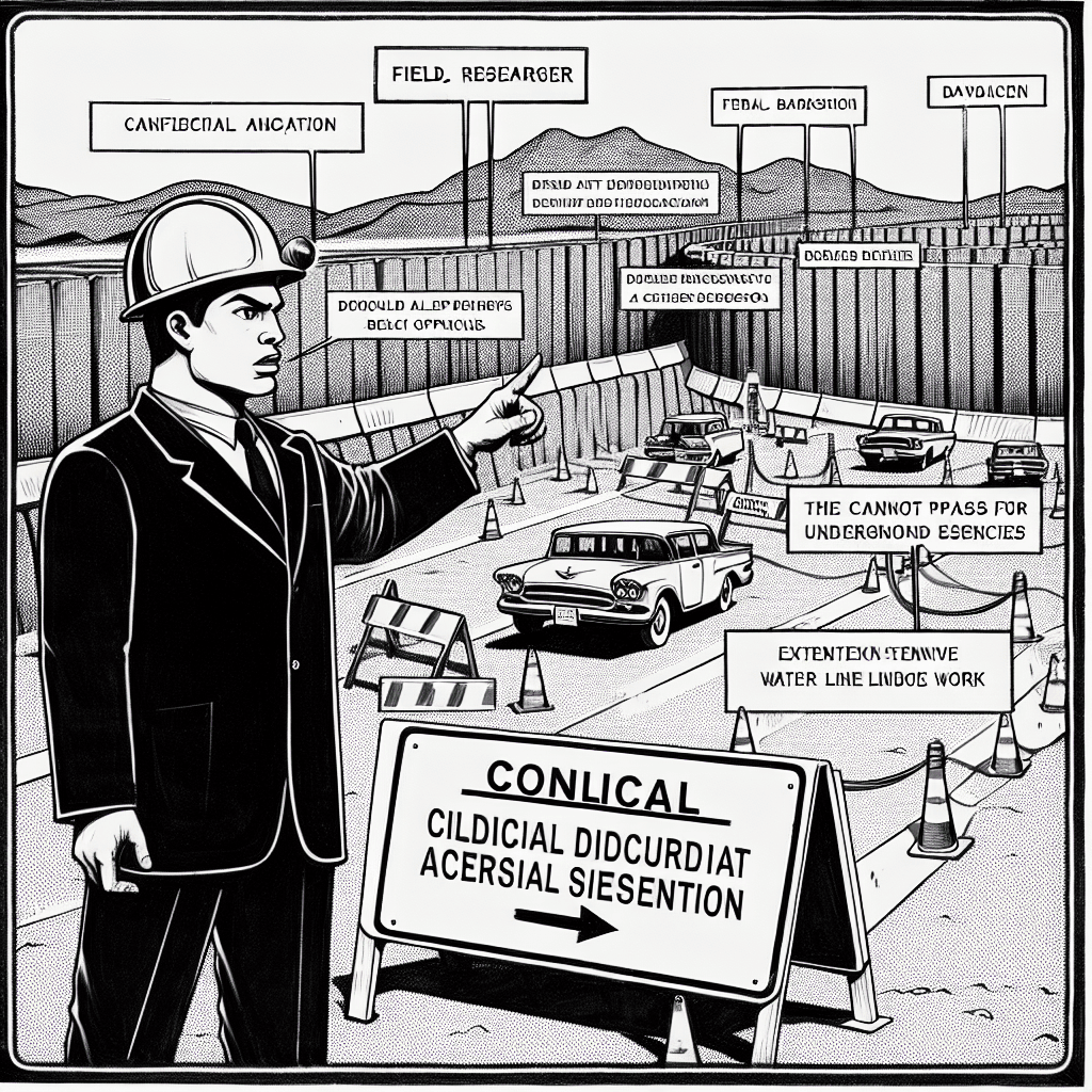 Humans impose barriers to traffic flow for unseen water conduits. This is standard procedure.